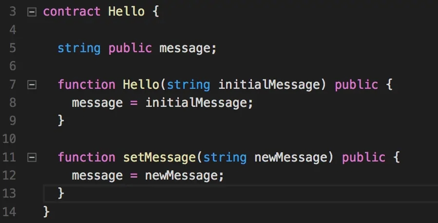 Un sencillo ejemplo de Solidity uno de los lenguajes usados para programar para la EVM